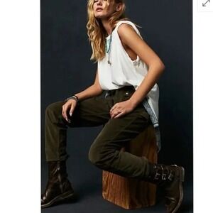 NWT Free People Kyo Corduroy Pants Size 2 Hunter Moss Green